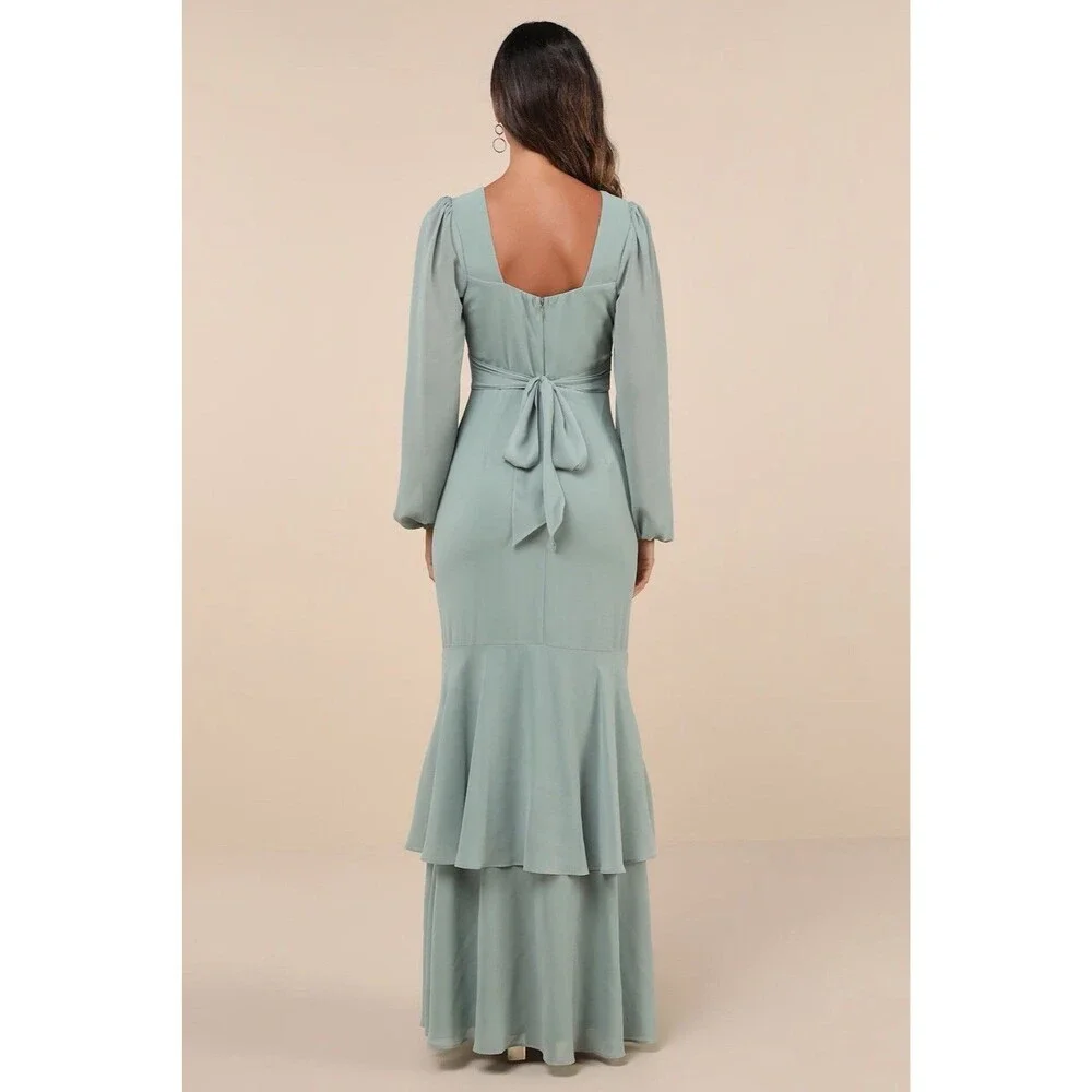 Lulus Tier Elegance Maxi Dress Sage Brush‎ Size XL NWOT - Picture 3 of 12